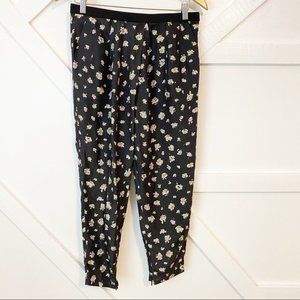 Thakoon Floral Printed Silk Crop Pants Black Sz 4